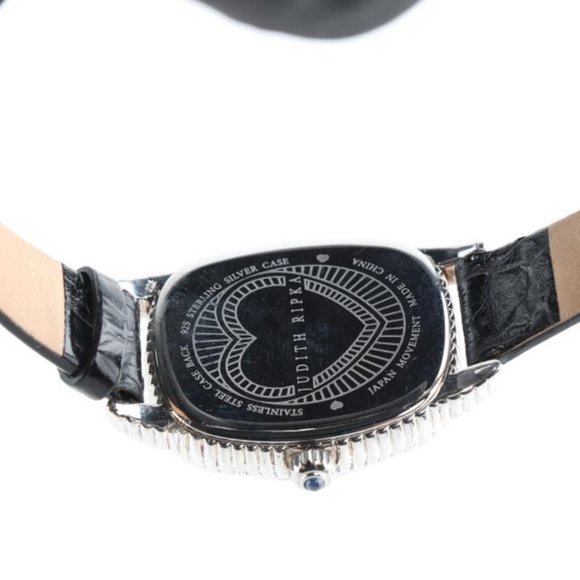 Judith Ripka 925 Sterling Silver Heart Watch Black Leather Band Judith Ripka | Accessories | Judith Ripka Sterling Silver  main image 3
